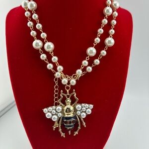 Anthropologie Pearl Bee Elegant Long Gold Necklace